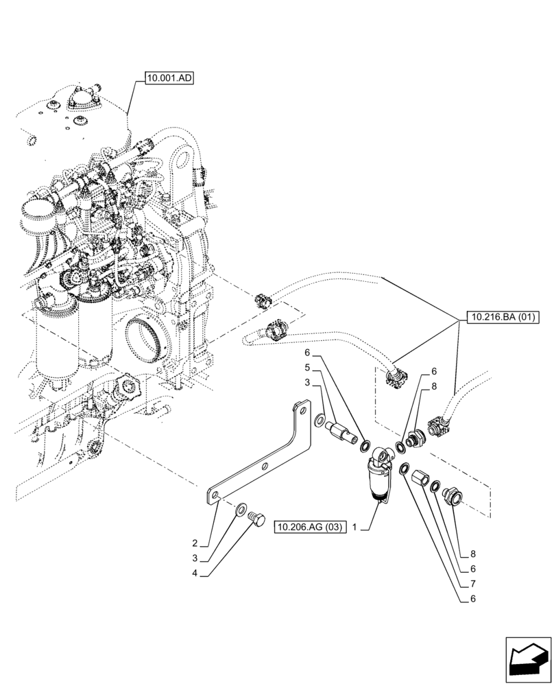 Схема запчастей Case IH PUMA 150 - (10.206.AG[01]) - FUEL FILTER, SUPPORT (10) - ENGINE