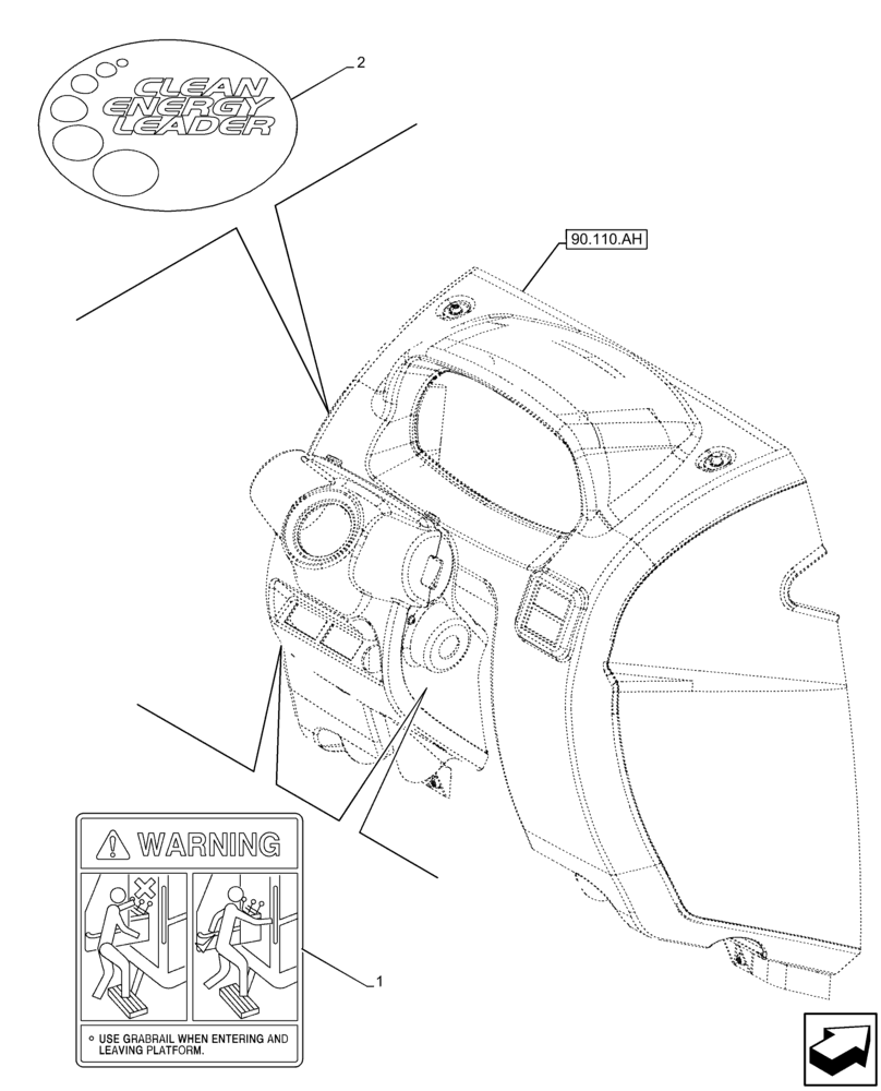 Схема запчастей Case IH FARMALL 65C - (90.108.AC[15]) - VAR - 334255, 334256, 334257 - DECAL, WARNING, W/O CAB (90) - PLATFORM, CAB, BODYWORK AND DECALS