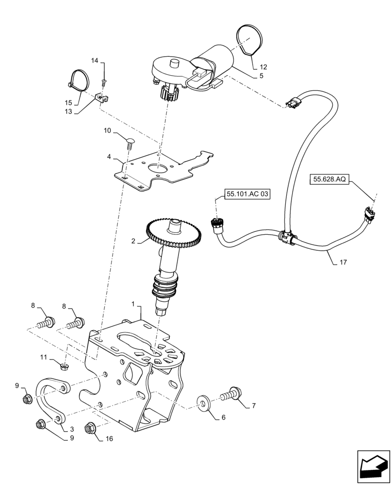 Схема запчастей Case IH 9240 - (55.628.AP) - ADJUSTER, CONCAVE (55) - ELECTRICAL SYSTEMS