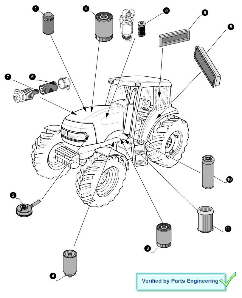 Схема запчастей Case IH PUMA 115 - (0.05.4[01]) - MAINTENANCE PARTS - FILTERS (00) - GENERAL