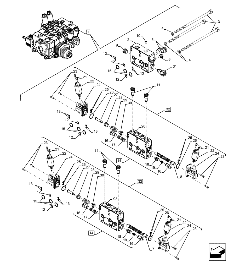 Схема запчастей Case IH FARMLIFT 525 - (35.359.AB[02]) - REMOTE CONTROL VALVE, COMPONENTS (35) - HYDRAULIC SYSTEMS