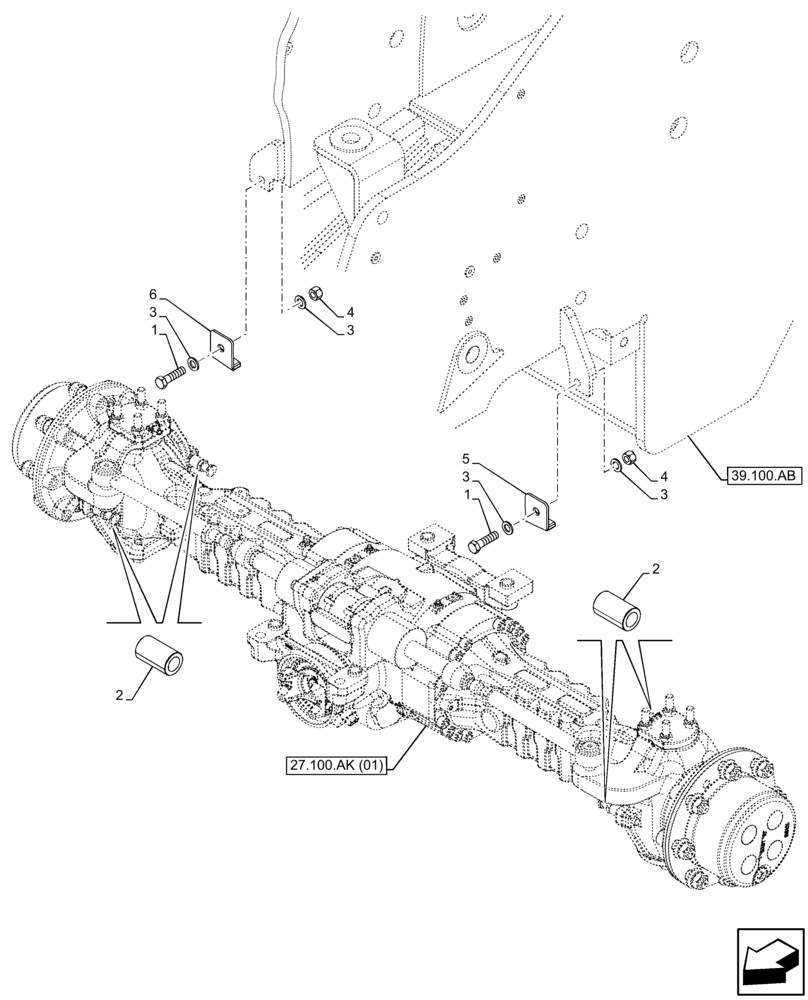 Схема запчастей Case IH FARMLIFT 742 - (27.124.AG[02]) - REAR FENDER, STOP (27) - REAR AXLE SYSTEM