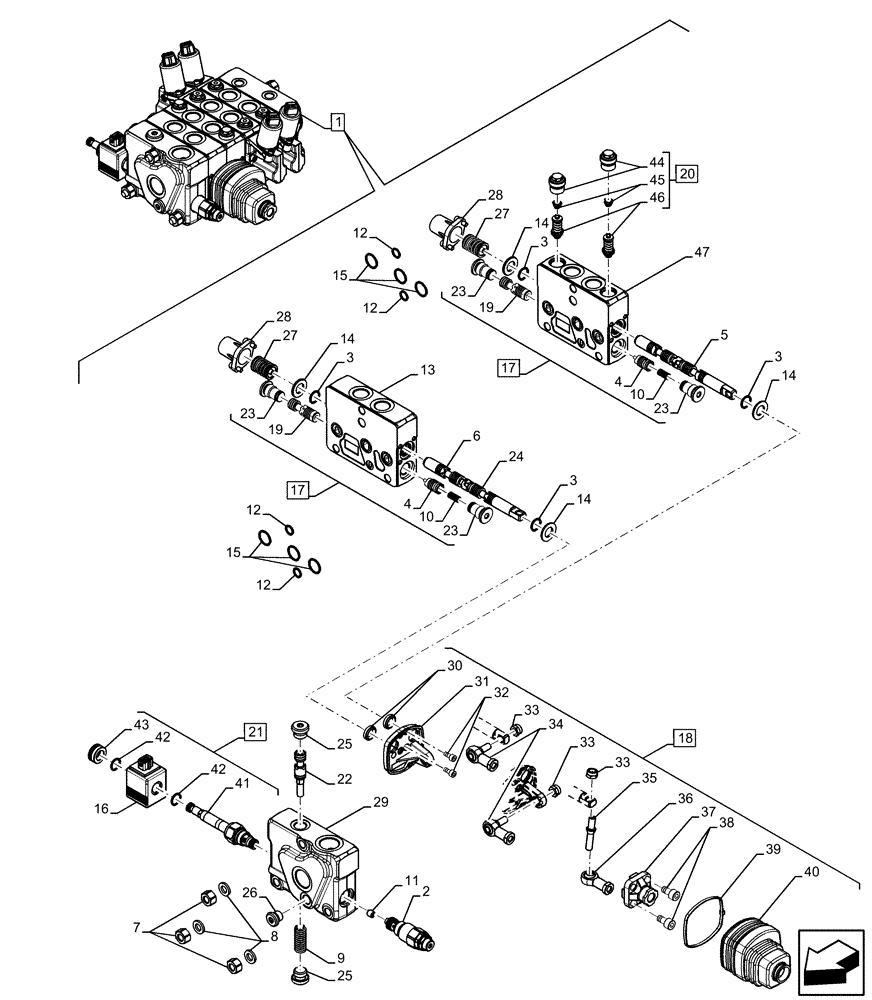 Схема запчастей Case IH FARMLIFT 525 - (35.359.AB[03]) - REMOTE CONTROL VALVE, COMPONENTS (35) - HYDRAULIC SYSTEMS