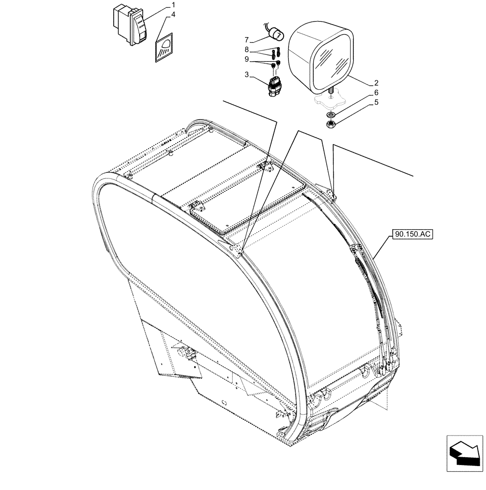 Схема запчастей Case IH FARMLIFT 525 - (55.404.BS[01]) - VAR - 749036 - WORK LIGHT, FRONT (55) - ELECTRICAL SYSTEMS