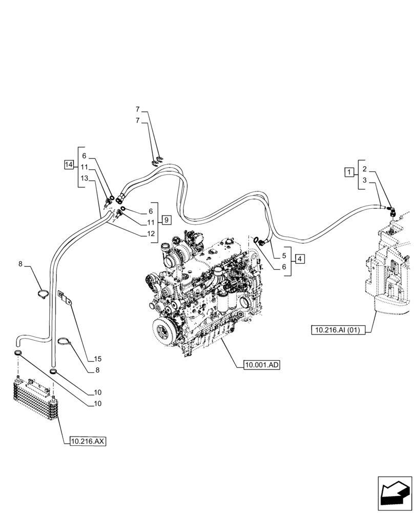 Схема запчастей Case IH PUMA 165 CVT - (10.216.AY) - VAR - 758223, 758235, 758240, 758241, 758250 - FUEL COOLER, LINES (10) - ENGINE