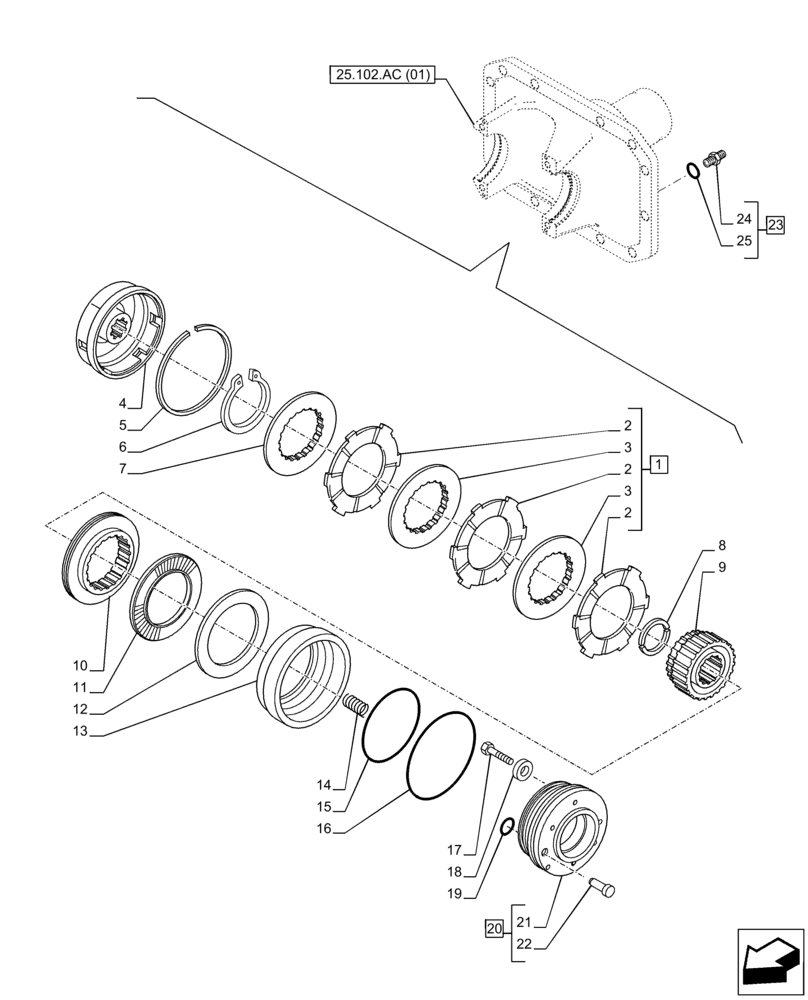 Схема запчастей Case IH PUMA 200 - (25.102.AS[01]) - VAR - 391157 - 4WD FRONT AXLE, DIFFERENTIAL LOCK (25) - FRONT AXLE SYSTEM