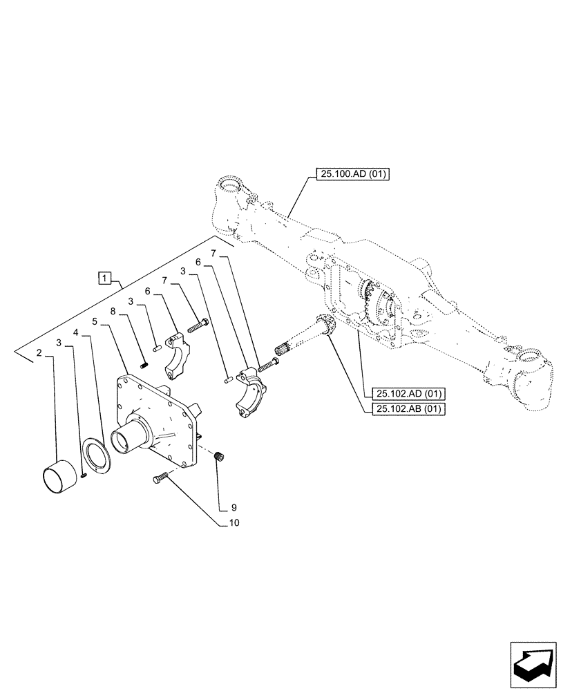 Схема запчастей Case IH PUMA 240 CVT - (25.102.AC[01]) - VAR - 391157 - 4WD FRONT AXLE, DIFFERENTIAL CARRIER (25) - FRONT AXLE SYSTEM