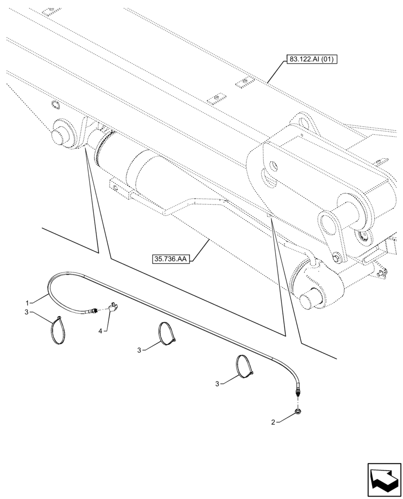 Схема запчастей Case IH FARMLIFT 742 - (71.460.AF[04]) - VAR - 749410 - LUBRICATION LINE, LIFT CYLINDER, HEAD (71) - LUBRICATION SYSTEM