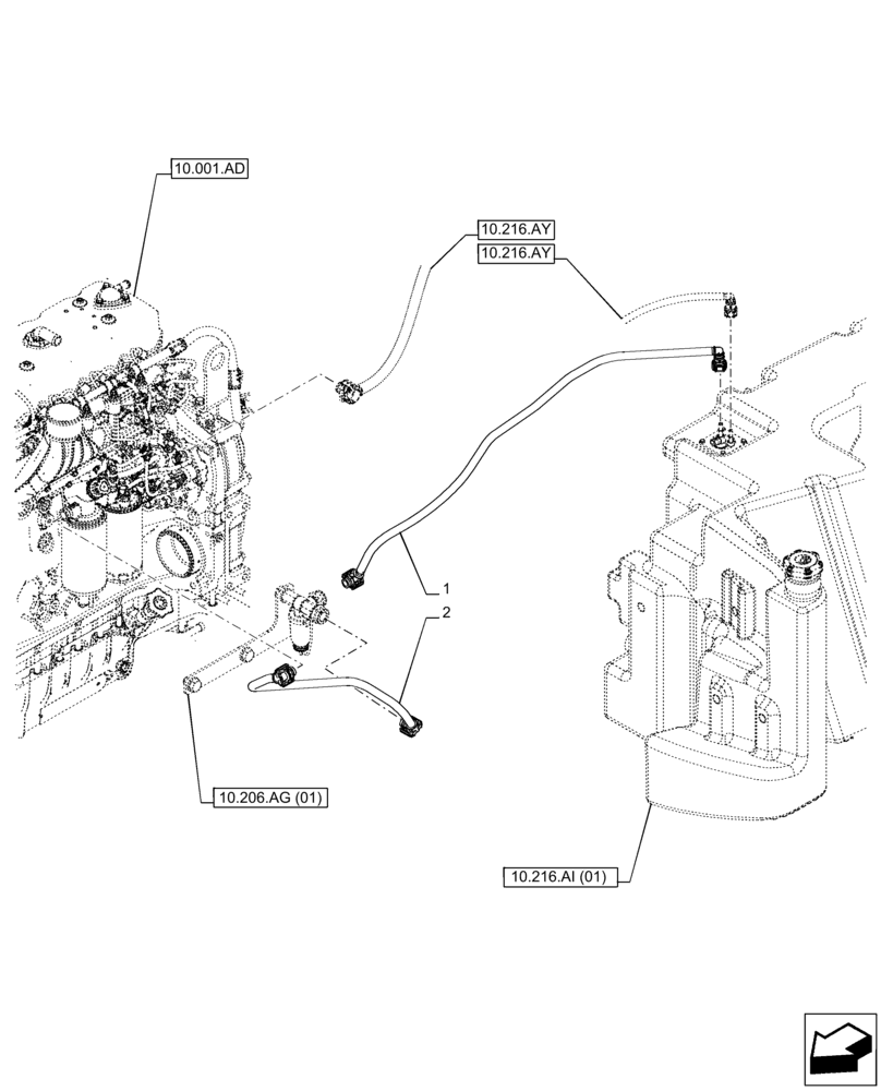 Схема запчастей Case IH PUMA 150 - (10.216.BA[02]) - VAR - 758223, 758235, 758240, 758241, 758250 - FUEL TANK, LINES (10) - ENGINE