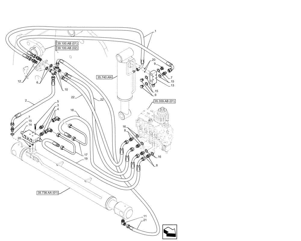 Схема запчастей Case IH FARMLIFT 525 - (35.204.BJ[03]) - VAR - 749290 - REMOTE CONTROL VALVE, LINES (35) - HYDRAULIC SYSTEMS