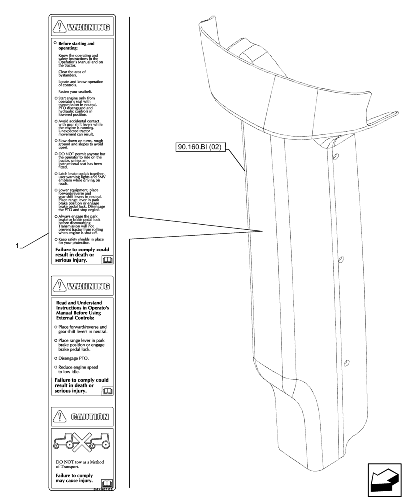 Схема запчастей Case IH FARMALL 65C - (90.108.AC[14]) - VAR - 334255, 334256, 334257 - DECAL, WARNING, CAB (90) - PLATFORM, CAB, BODYWORK AND DECALS