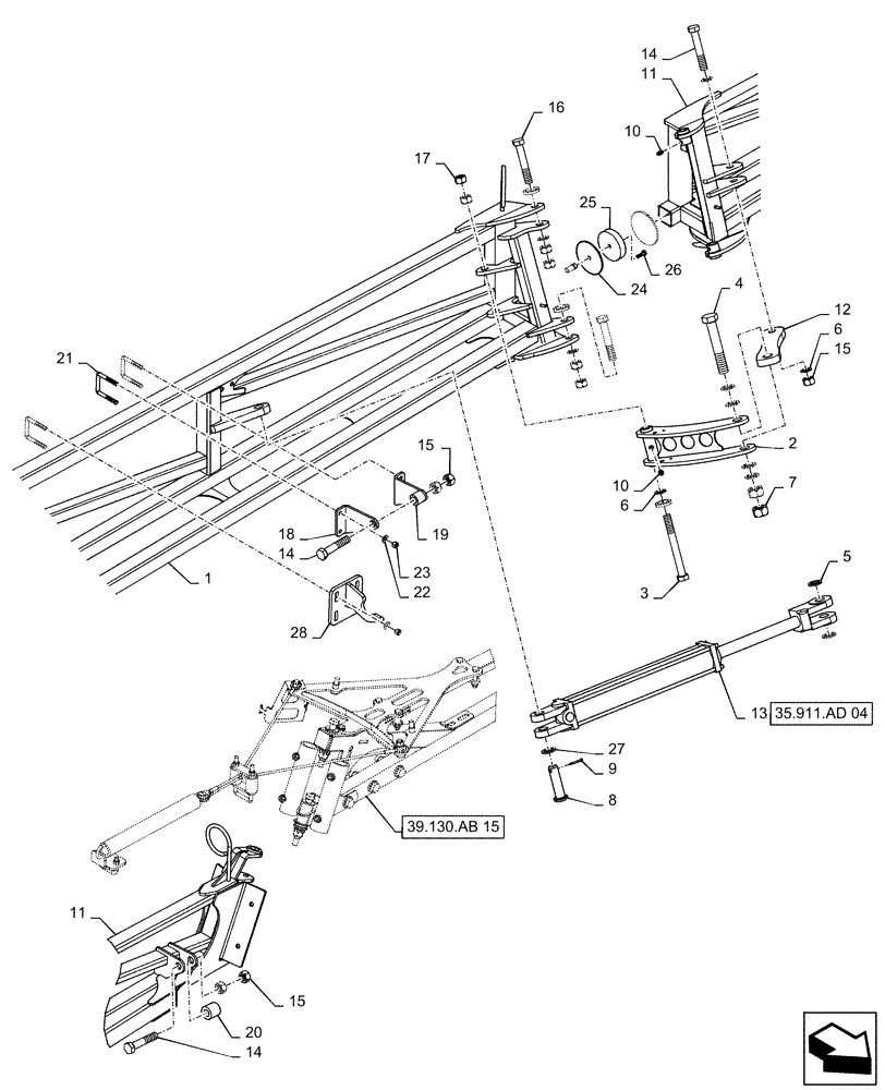 Схема запчастей Case IH PATRIOT 4440 - (39.130.AB[06]) - LH MID AND OUTER BOOM, 120, BSN YGT044001 (39) - FRAMES AND BALLASTING