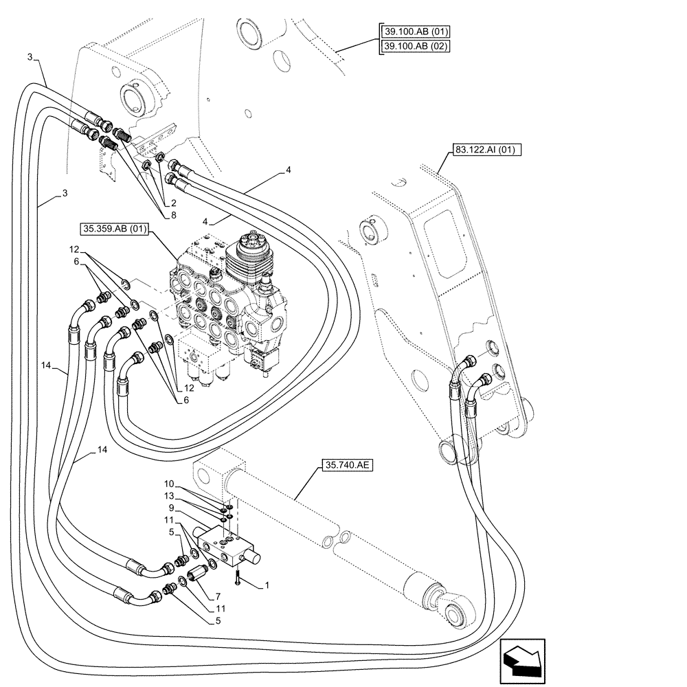 Схема запчастей Case IH FARMLIFT 525 - (35.204.BJ[01]) - REMOTE CONTROL VALVE, LINES (35) - HYDRAULIC SYSTEMS