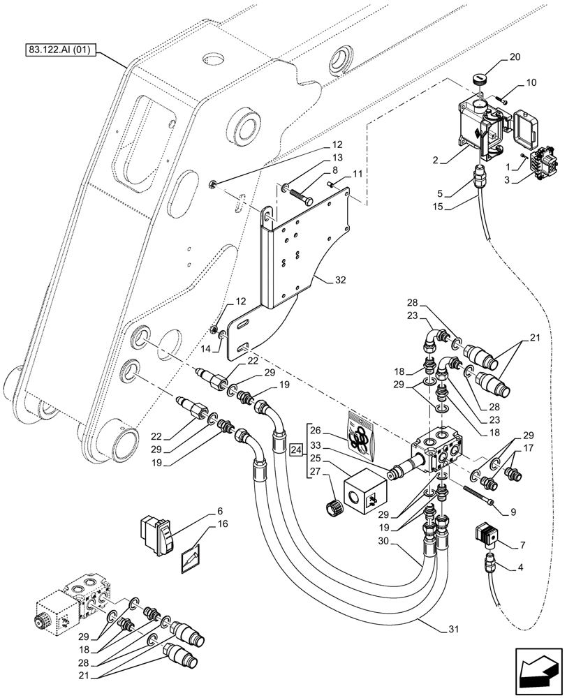 Схема запчастей Case IH FARMLIFT 525 - (35.204.BJ[05]) - VAR - 749290 - REMOTE CONTROL VALVE, LINES (35) - HYDRAULIC SYSTEMS