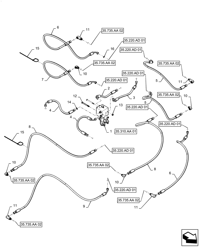 Схема запчастей Case IH PATRIOT 3240 - (35.735.AA[01]) - AXLE ADJUSTMENT LINES (35) - HYDRAULIC SYSTEMS
