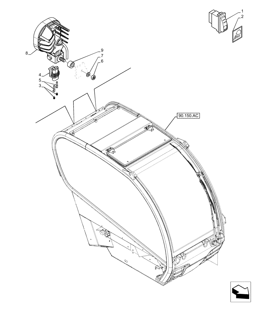 Схема запчастей Case IH FARMLIFT 525 - (55.404.BS[05]) - WORK LIGHT, REAR (55) - ELECTRICAL SYSTEMS