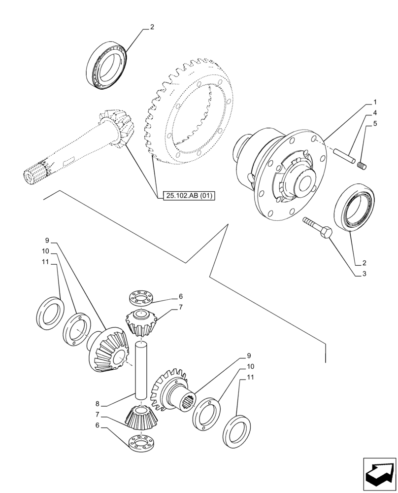 Схема запчастей Case IH PUMA 185 CVT - (25.102.AD[01]) - VAR - 391157 - 4WD FRONT AXLE, DIFFERENTIAL (25) - FRONT AXLE SYSTEM