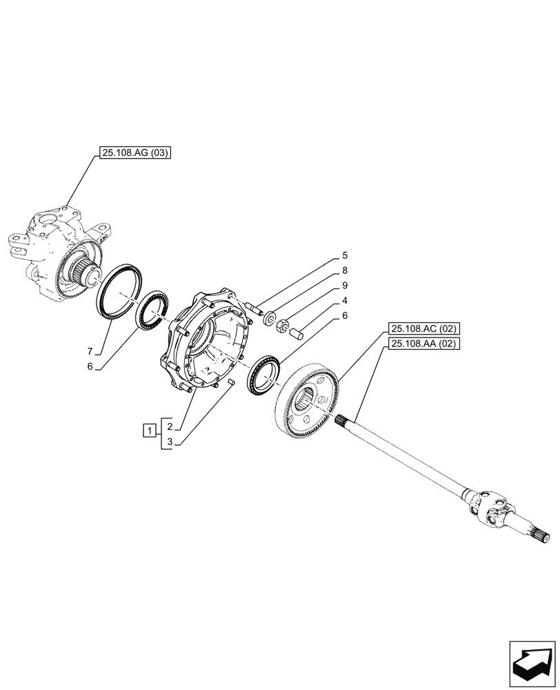 Схема запчастей Case IH PUMA 240 CVT - (25.108.AN[02]) - VAR - 758048 - FRONT AXLE, SUSPENSION, WHEEL, HUB (25) - FRONT AXLE SYSTEM