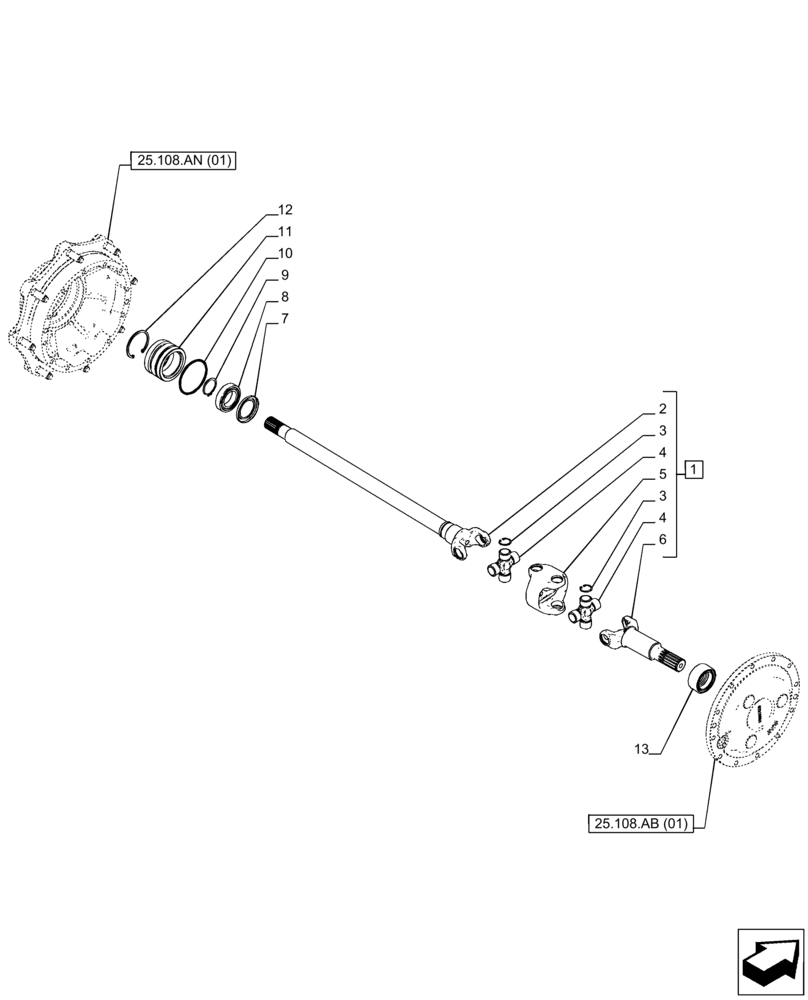 Схема запчастей Case IH PUMA 200 - (25.108.AA[01]) - VAR - 391157 - 4WD FRONT AXLE, SHAFT (25) - FRONT AXLE SYSTEM