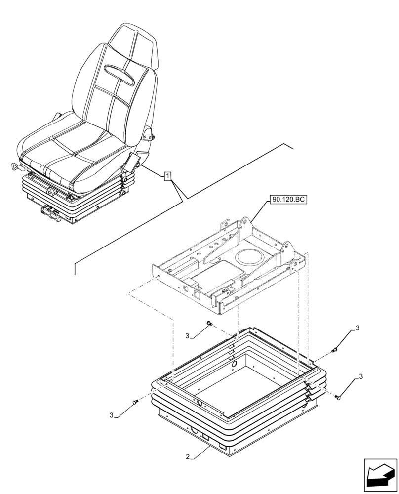 Схема запчастей Case IH FARMLIFT 935 - (90.120.AP) - VAR - 749372 - SEAT, MECHANICAL SUSPENSION, BELLOWS (90) - PLATFORM, CAB, BODYWORK AND DECALS