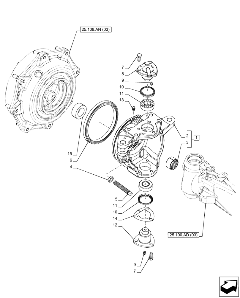 Схема запчастей Case IH PUMA 185 CVT - (25.108.AG[06]) - VAR - 758049 - FRONT AXLE, SUSPENDED W/BRAKES, STEERING KNUCKLE, LH (25) - FRONT AXLE SYSTEM