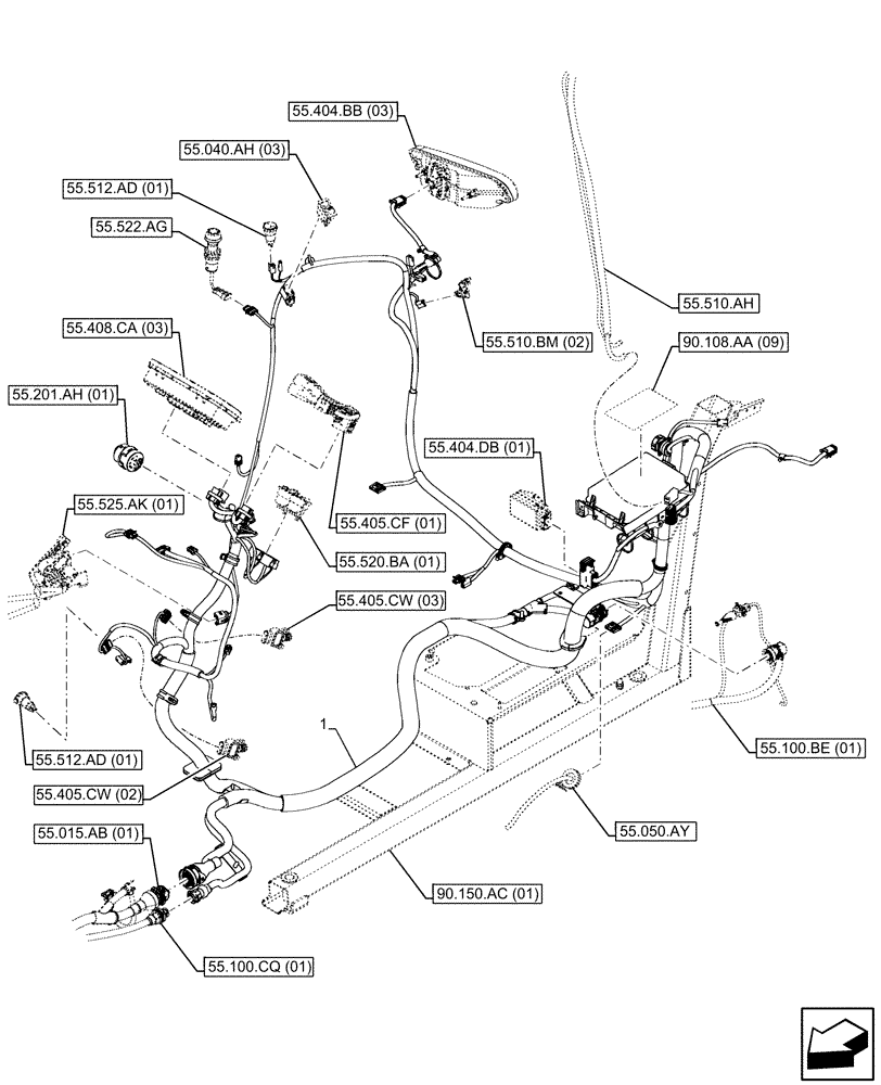 Схема запчастей Case IH FARMALL 105C - (55.510.AF[01]) - VAR - 335754, 390754 - MAIN HARNESS, CAB (55) - ELECTRICAL SYSTEMS