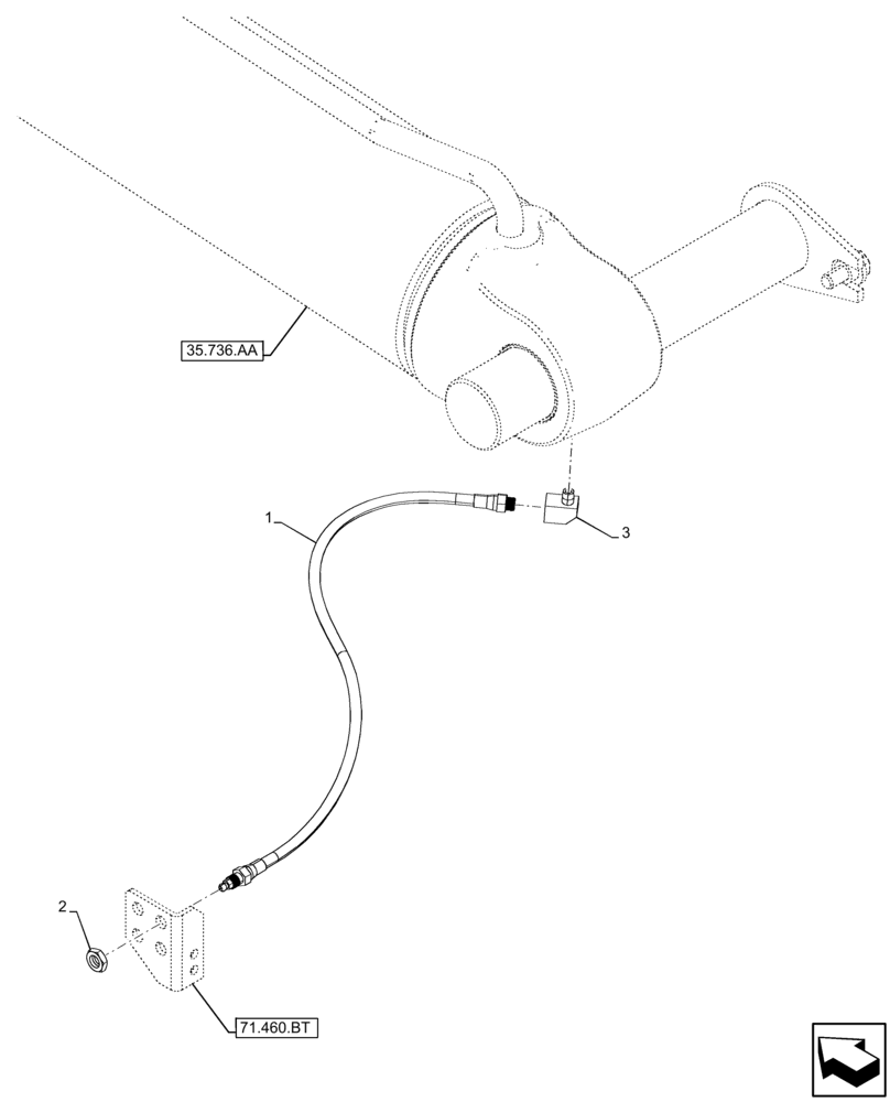 Схема запчастей Case IH FARMLIFT 935 - (71.460.AF[03]) - VAR - 749410 - LUBRICATION LINE, LIFT CYLINDER, BOTTOM (71) - LUBRICATION SYSTEM