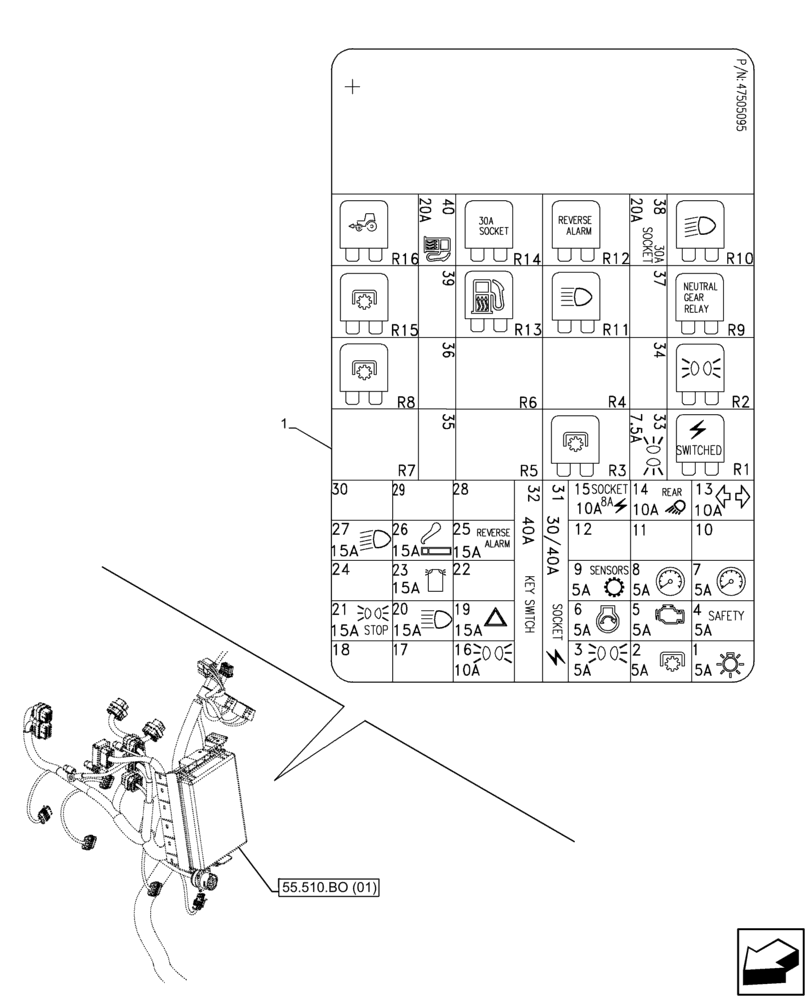 Схема запчастей Case IH FARMALL 105C - (90.108.AA[12]) - VAR - 335754, 390754 - DECALS, WIRE HARNESS, FUSE BOX, W/O CAB (90) - PLATFORM, CAB, BODYWORK AND DECALS