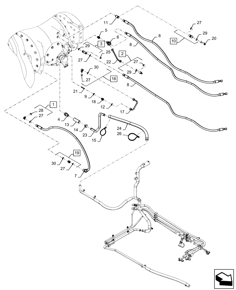 Схема запчастей Case IH QUADTRAC 500 - (35.733.AC[03]) - REAR AXLE LUBRICATION LINES, W/O DIFFERENTIAL LOCK (35) - HYDRAULIC SYSTEMS