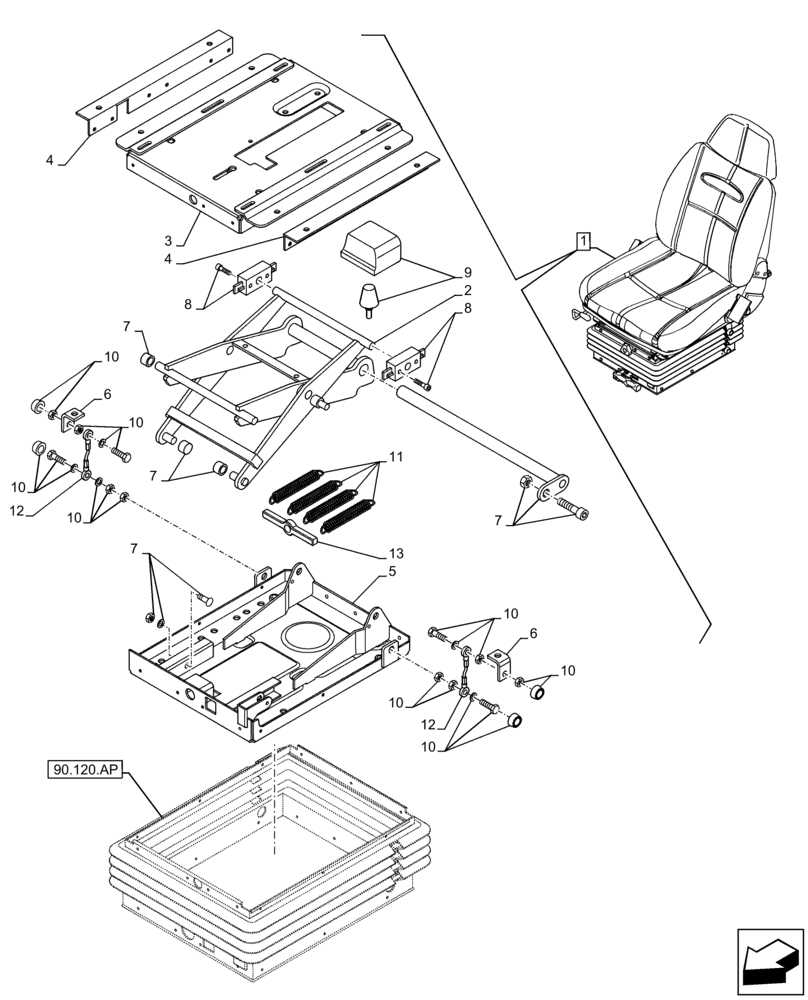 Схема запчастей Case IH FARMLIFT 735 - (90.120.BC) - VAR - 749372 - SEAT, MECHANICAL SUSPENSION, SUSPENSION (90) - PLATFORM, CAB, BODYWORK AND DECALS