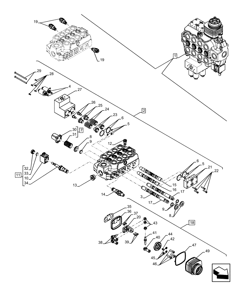 Схема запчастей Case IH FARMLIFT 525 - (35.359.AB[01]) - REMOTE CONTROL VALVE, COMPONENTS (35) - HYDRAULIC SYSTEMS