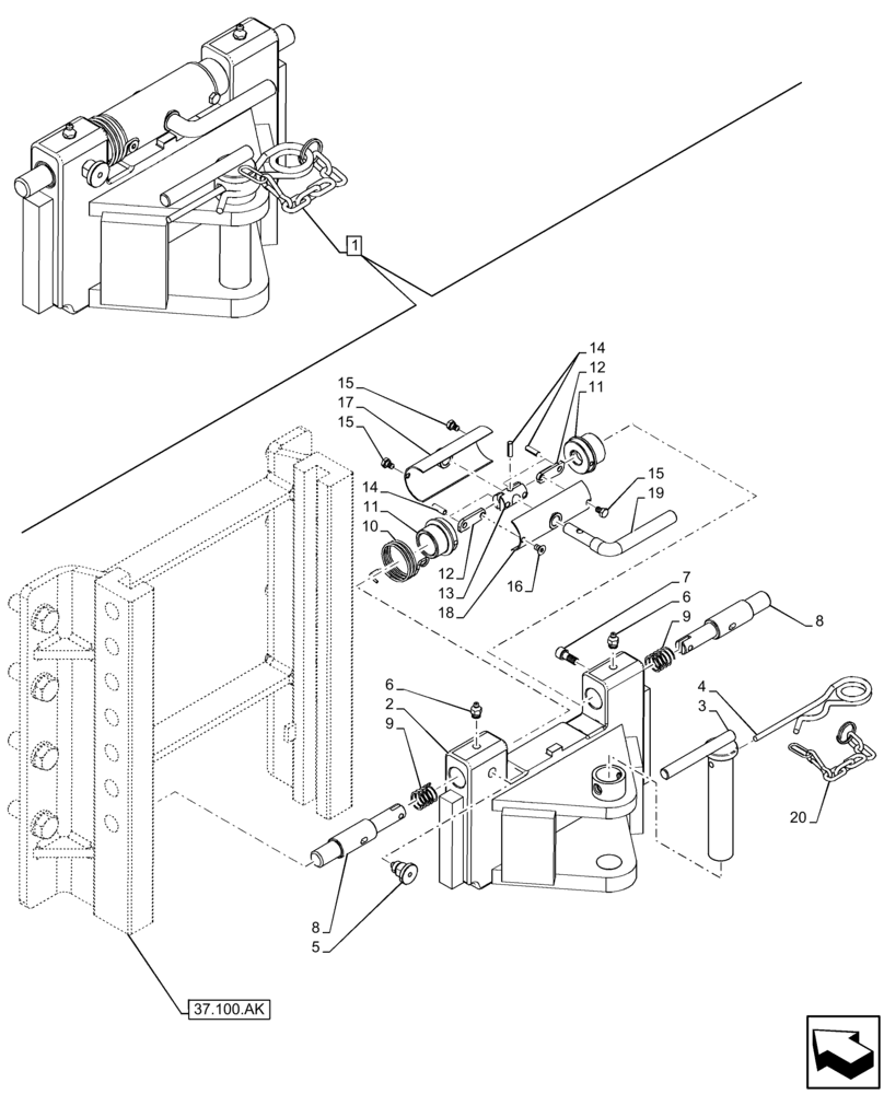 Схема запчастей Case IH FARMLIFT 935 - (37.100.AF[06]) - VAR - 749339, 749402 - TRAILER HITCH (37) - HITCHES, DRAWBARS & IMPLEMENT COUPLINGS