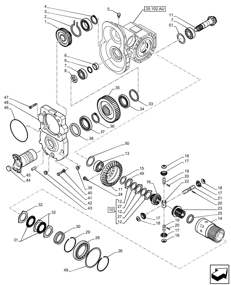 Схема запчастей Case IH FARMLIFT 525 - (25.102.AC) - REAR AXLE, BEVEL GEAR, COVERS (27) - REAR AXLE SYSTEM