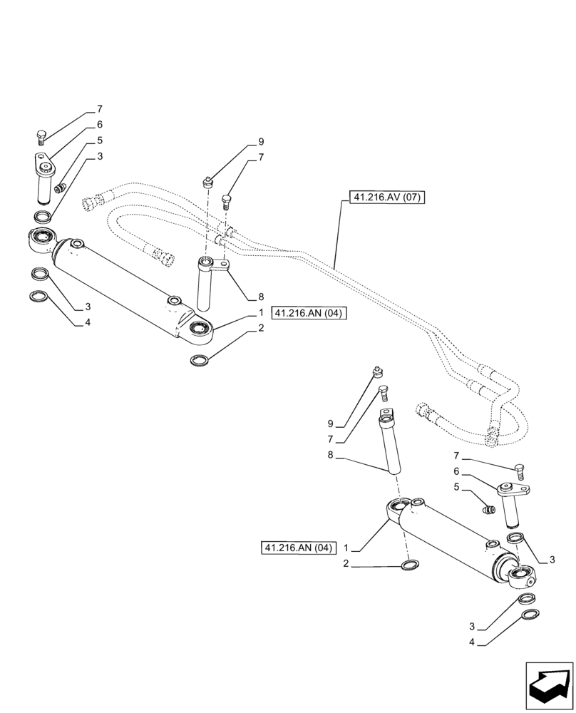 Схема запчастей Case IH PUMA 220 CVT - (41.216.AN[02]) - VAR - 758048, 758049 - FRONT AXLE, SUSPENDED, STEERING CYLINDER (41) - STEERING