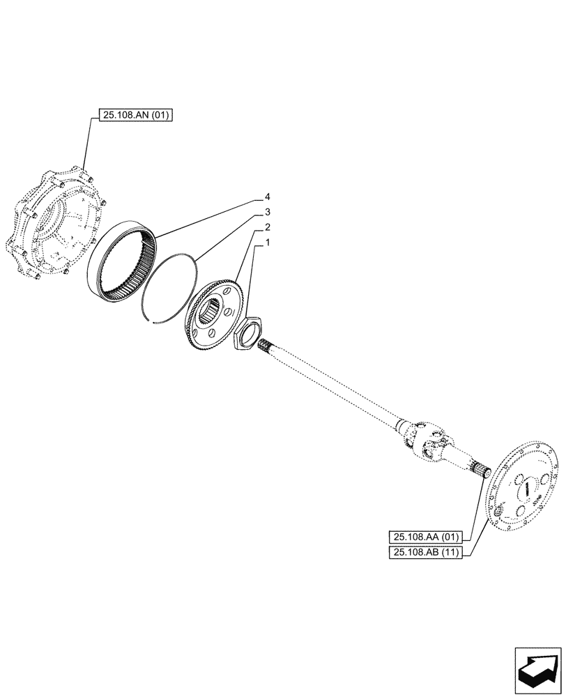 Схема запчастей Case IH PUMA 185 CVT - (25.108.AC[01]) - VAR - 391157 - 4WD FRONT AXLE, FINAL DRIVE (25) - FRONT AXLE SYSTEM