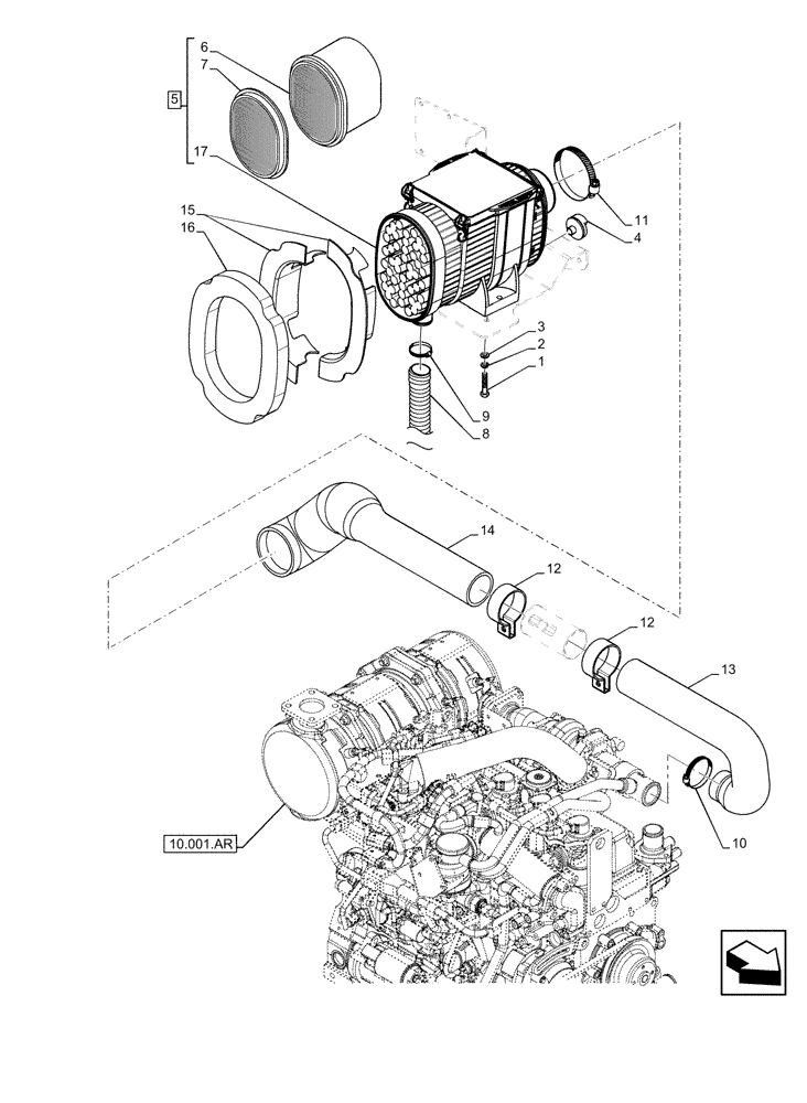 Схема запчастей Case IH FARMLIFT 525 - (10.202.AB) - ENGINE, AIR CLEANER (10) - ENGINE