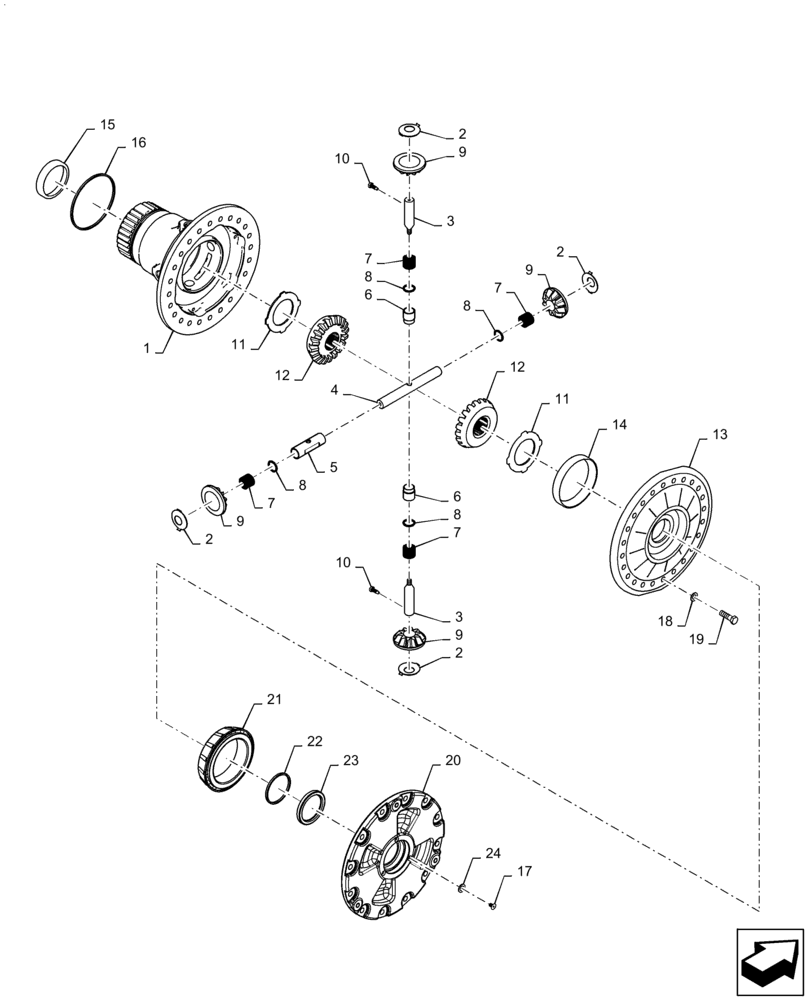 Схема запчастей Case IH QUADTRAC 500 - (27.106.AB[05]) - REAR AXLE DIFFERENTIAL, W/O DIFFERENTIAL LOCK (27) - REAR AXLE SYSTEM