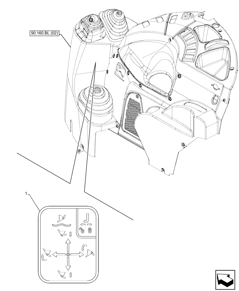 Схема запчастей Case IH FARMALL 65C - (90.108.AA[10]) - VAR - 336125, 338125, 336780 - DECAL, CONTROL, JOYSTICK, MID-MOUNT (90) - PLATFORM, CAB, BODYWORK AND DECALS