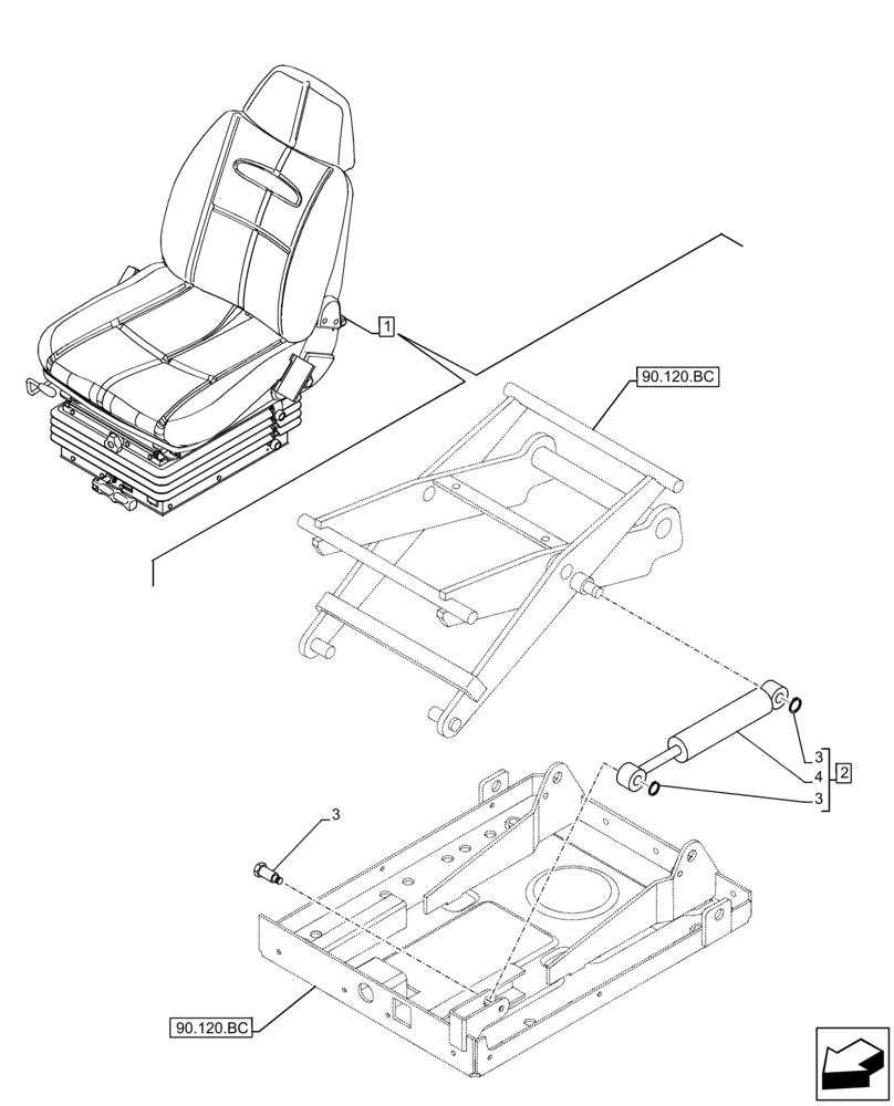 Схема запчастей Case IH FARMLIFT 735 - (90.120.AC) - VAR - 749372 - SEAT, MECHANICAL SUSPENSION, DAMPER (90) - PLATFORM, CAB, BODYWORK AND DECALS