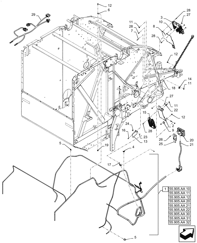 Схема запчастей Case IH RB565 - (55.905.AA[01]) - VAR - 726967, 726969, ELECTRIC SYSTEM CONTROL, RH (55) - ELECTRICAL SYSTEMS