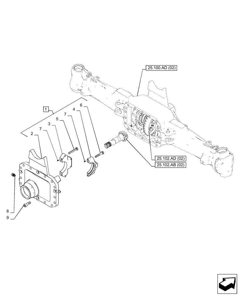 Схема запчастей Case IH PUMA 220 CVT - (25.102.AC[02]) - VAR - 758048 - FRONT AXLE, SUSPENDED, DIFFERENTIAL CARRIER (25) - FRONT AXLE SYSTEM