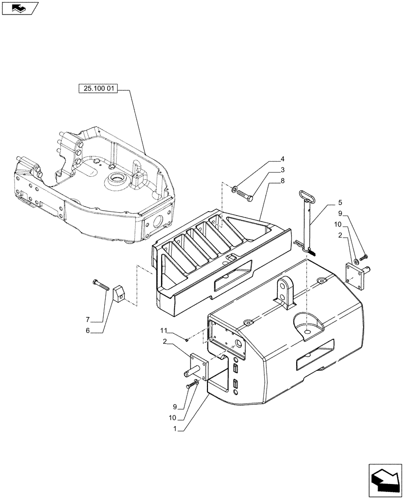 Схема запчастей Case IH PUMA 160 - (39.140.03[01A]) - VAR - 330217, 743703, 330228, 743705 - FRONT WEIGHT CARRIER AND 3 LARGE WEIGHTS WITH PULL HOOK - D7196 (39) - FRAMES AND BALLASTING