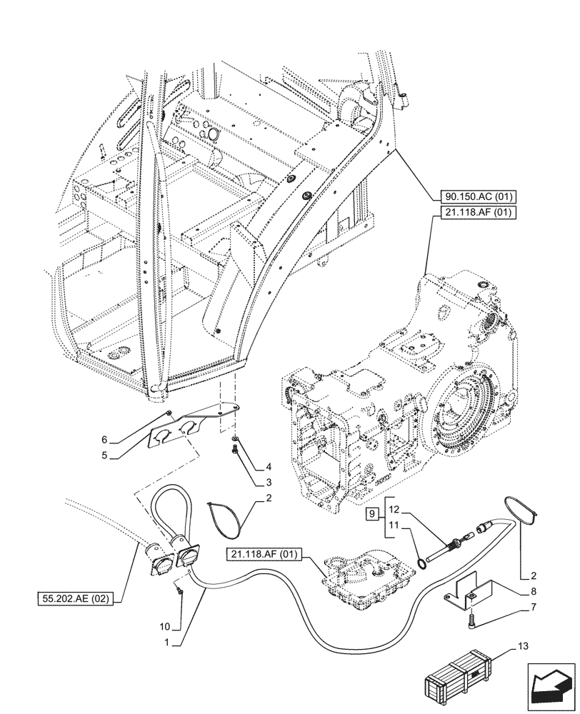 Схема запчастей Case IH PUMA 150 CVT - (21.118.AJ[02]) - VAR - 758008 - TRANSMISSION OIL, HEATER (240V) (21) - TRANSMISSION