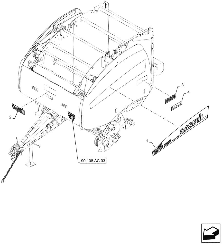 Схема запчастей Case IH RB565 - (90.108.AB[02]) - DECALS, MODEL, LH (90) - PLATFORM, CAB, BODYWORK AND DECALS