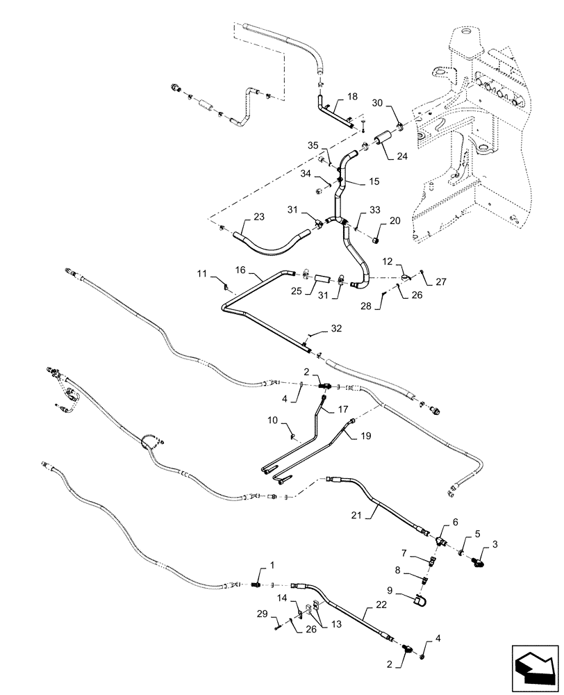 Схема запчастей Case IH QUADTRAC 500 - (35.733.AC[02]) - CENTER AXLE LUBRICATION LINE, W/O DIFFERENTIAL LOCK (35) - HYDRAULIC SYSTEMS