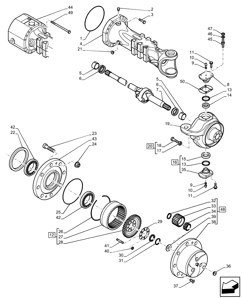 Схема запчастей Case IH FARMLIFT 525 - (25.108.AG) - FRONT AXLE, STEERING KNUCKLE (25) - FRONT AXLE SYSTEM