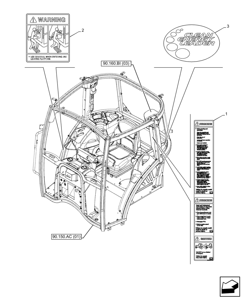 Схема запчастей Case IH FARMALL 115C - (90.108.AC[24]) - VAR - 334255, 334256, 334257 - WARNING DECAL, CAB (90) - PLATFORM, CAB, BODYWORK AND DECALS