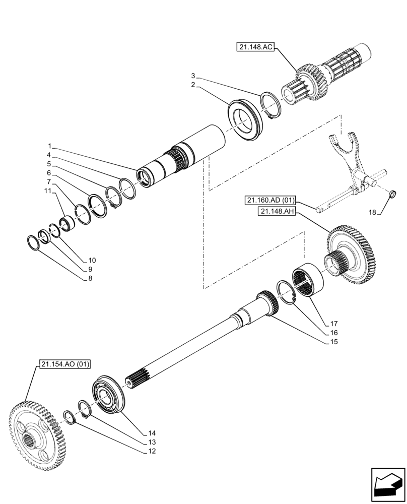 Схема запчастей Case IH FARMALL 75C - (21.154.AO[02]) - VAR - 330274 - TRANSMISSION, POWERSHUTTLE, GEARS & SHAFT (21) - TRANSMISSION