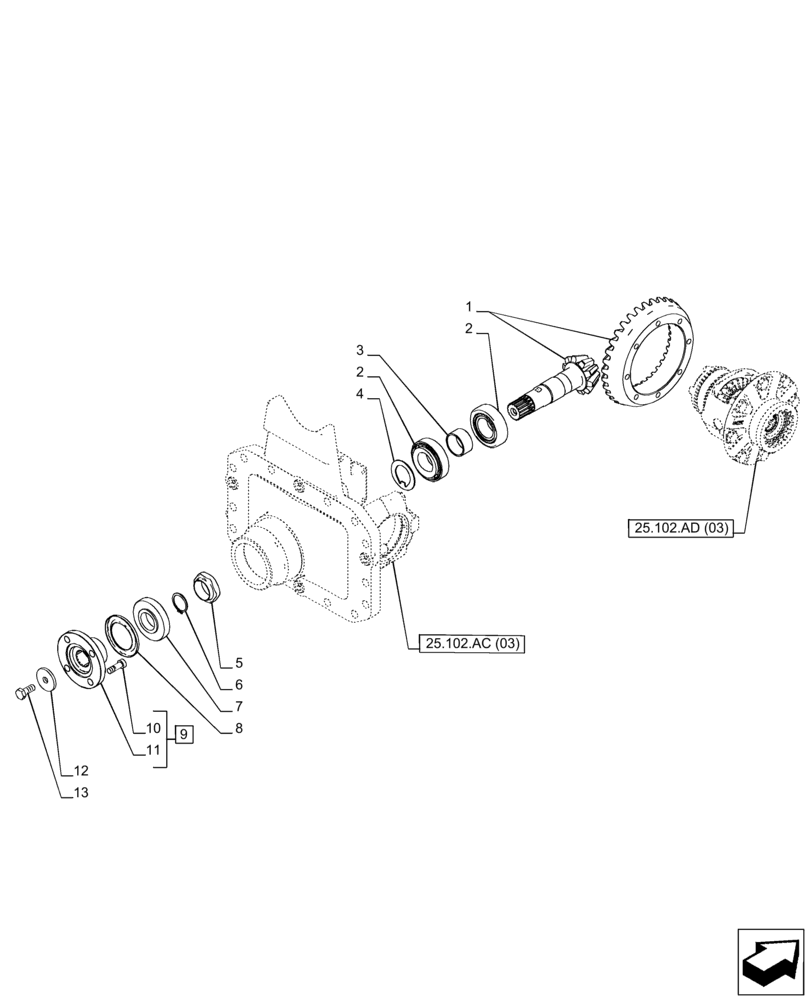 Схема запчастей Case IH PUMA 185 - (25.102.AB[03]) - VAR - 758049 - FRONT AXLE, SUSPENDED W/BRAKES, BEVEL PINION (25) - FRONT AXLE SYSTEM