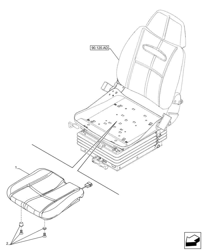 Схема запчастей Case IH FARMLIFT 735 - (90.120.AE) - VAR - 749372 - SEAT, MECHANICAL SUSPENSION, CUSHION (90) - PLATFORM, CAB, BODYWORK AND DECALS